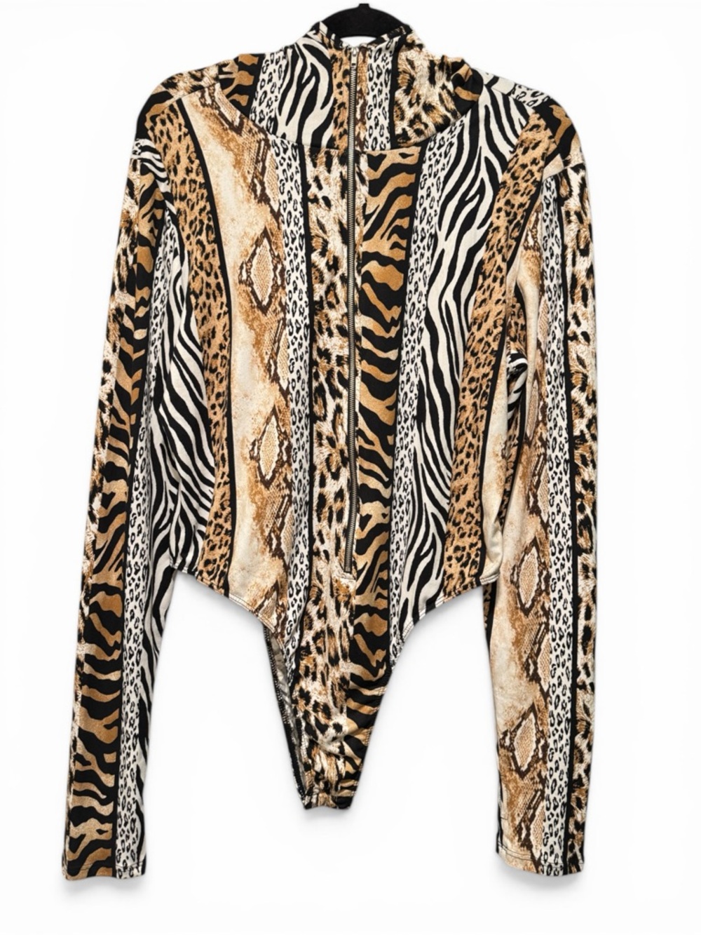 AKIRA Hooded Animal Print Long-Sleeve Bodysuit - Picture 4 of 14